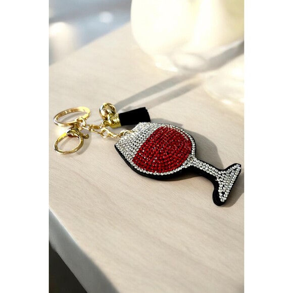 Adorable Rhinestone Wine Glass Keychain with Backpack Charm - Picture 4 of 5